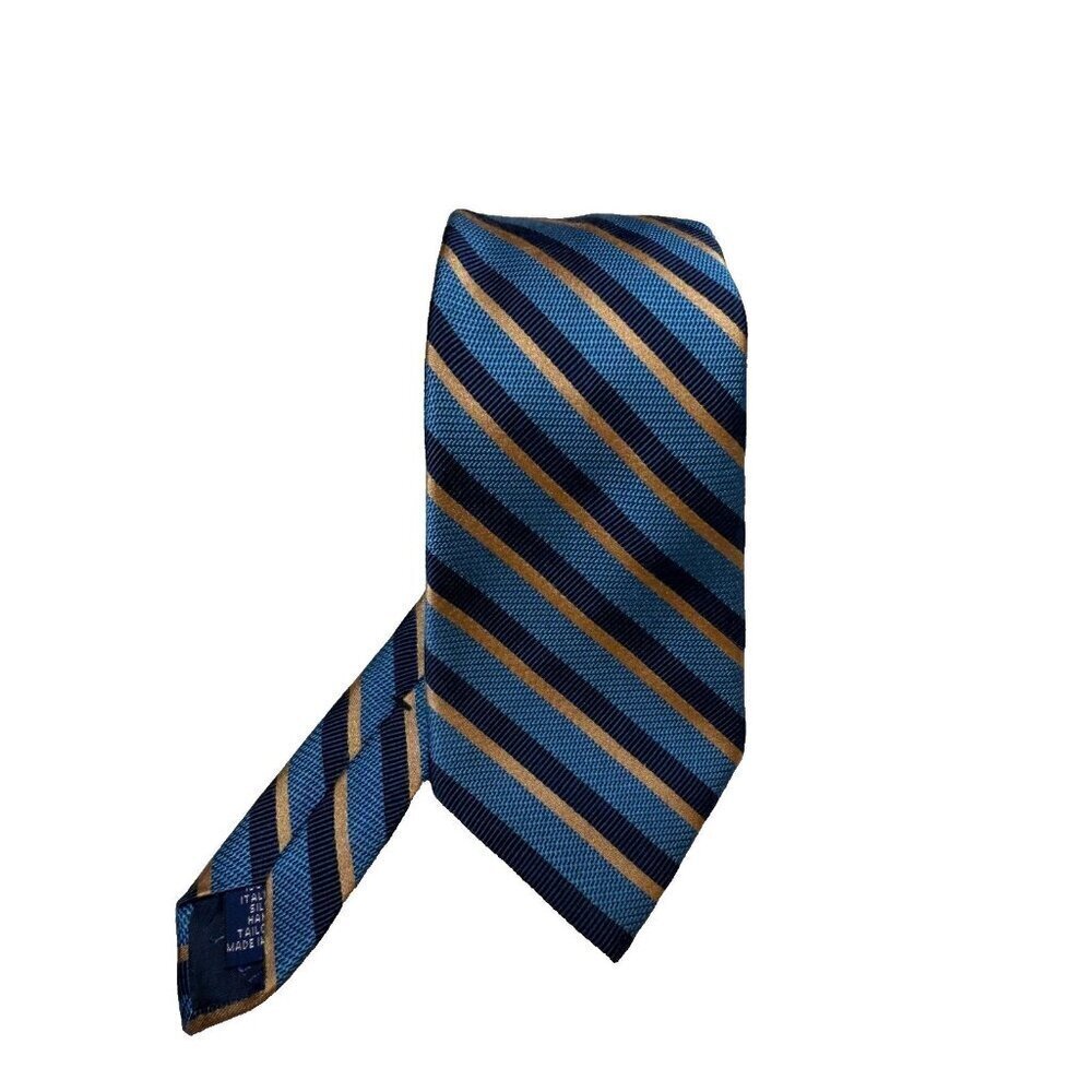 Paul Frederick Blue & Gold Striped Italian Silk Men's Classic Tie EUC